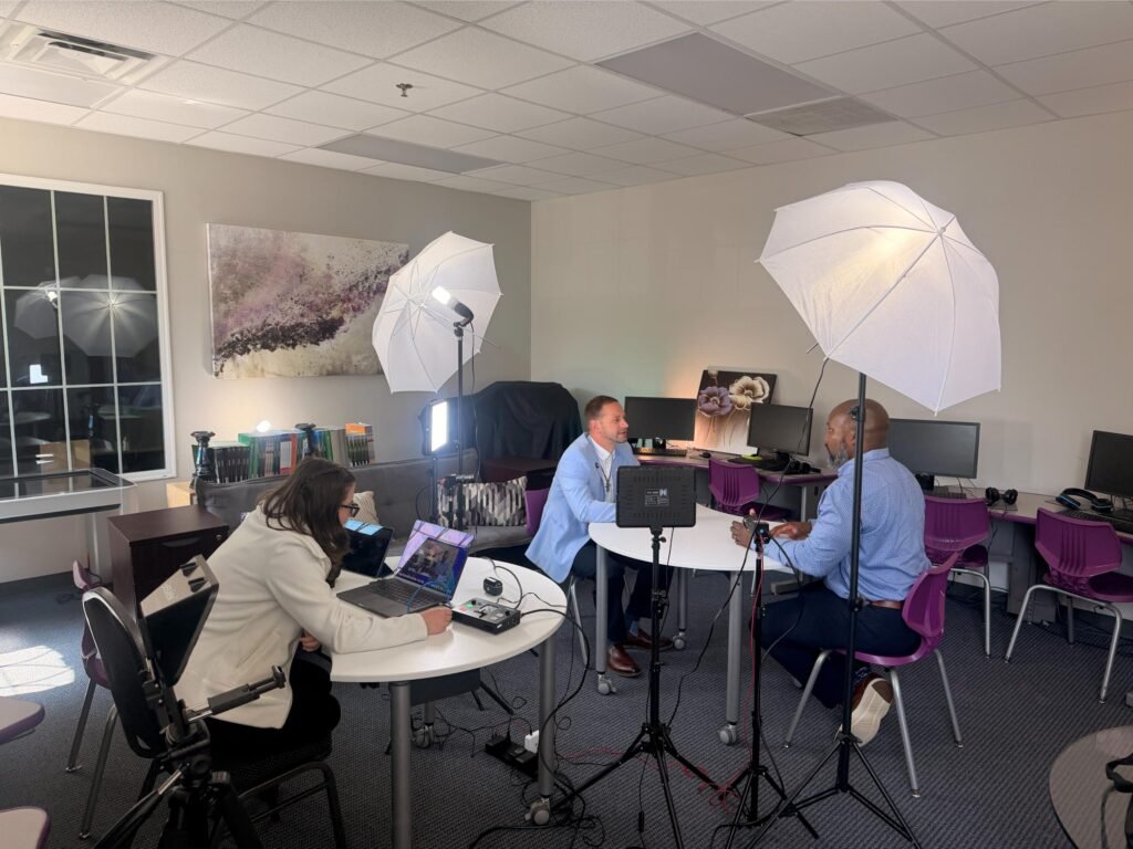 On site video recording session with lights and cameras at a local business in Henry County