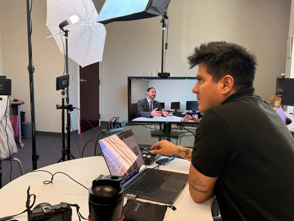 Parrot Marketing team filming a client interview in McDonough, GA